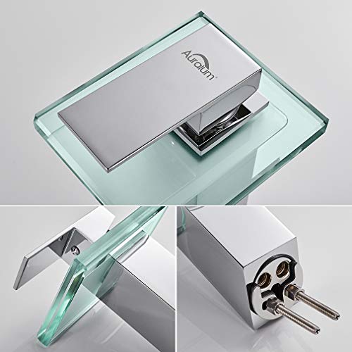 AuraLum Grifo para Lavabo Cromo con Cristal Cascada, Mezclador de Baño Monomando de Una Sola Palanca de Cascada Fregadero, Grifo de Cobre para Baño Cuarto de Baño para Lavabo