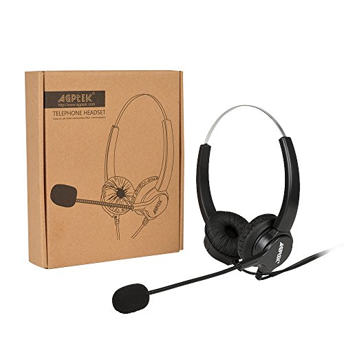 Auricular Binaural 2,5 mm, AGPtek 6 FT Manos Libres Auricular Binaural Auricular con micrófono, Diadema Confort Ajuste para Panasonic teléfonos fijos, la mayoría de los teléfonos inalámbricos