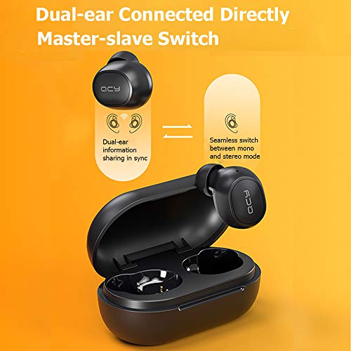 Auriculares Inalambricos, QCY TWS Bluetooth Auriculares HiFi Mini Estéreo Auriculares Deportivos, Cancelación Ruido Wireless Impermeables In-Ear Earphones Headphones Dura 20 Horas, para iOS Android