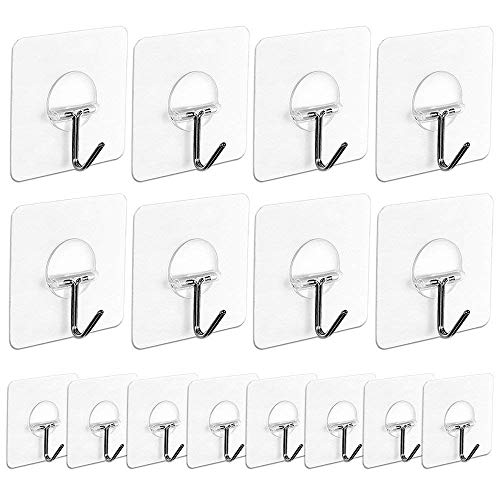 AUSTOR 16 Piezas Ganchos de Pared Adhesivo Ganchos de Comando Transparente(7.2cm x 7.2cm) para Colgador de Cocina Baño Puerta Techo, 22 Libras / 10kg