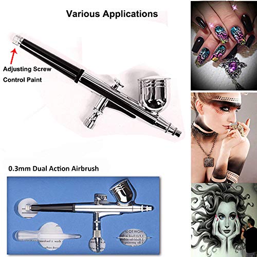 Ausuc Aerógrafo Doble acción Gravedad alimentaria 0,3 mm boquillas Pistola aerógrafo Set para Pintar Tatuajes Nail Art Maquillaje Make Up Spray modelismo pastelería