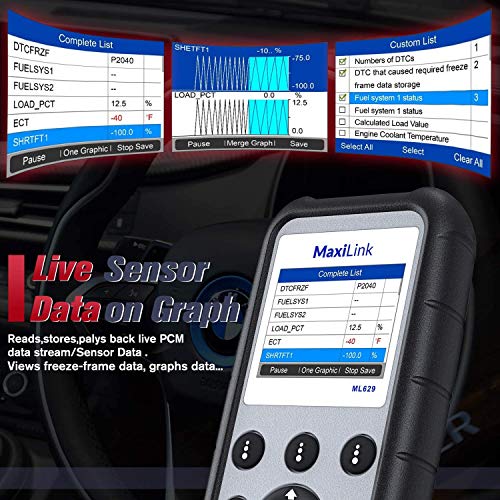 Autel MaxiLink ML629 Lector de Código de Coche Escáner OBD2 + ABS/SRS/Motor/Transmisión Herramienta de diagnóstico,Versión actualizada de ML619/AL619