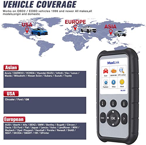 Autel MaxiLink ML629 Lector de Código de Coche Escáner OBD2 + ABS/SRS/Motor/Transmisión Herramienta de diagnóstico,Versión actualizada de ML619/AL619