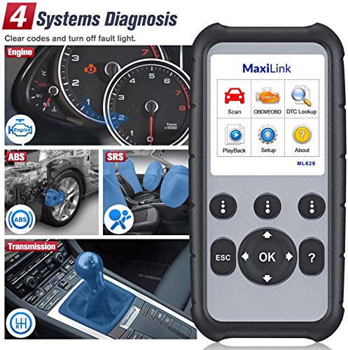 Autel MaxiLink ML629 Lector de Código de Coche Escáner OBD2 + ABS/SRS/Motor/Transmisión Herramienta de diagnóstico,Versión actualizada de ML619/AL619