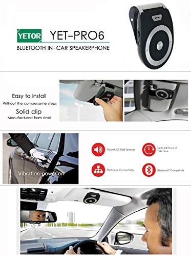 Auto – Teléfono Manos Libres – Portátil, A2DP inalámbrica Bluetooth 4.1 Auto – Teléfono Manos Libres para el Parasol, Compatible con iPhone, iPad, Samsung, HTC, LG, móviles Android & tabletas