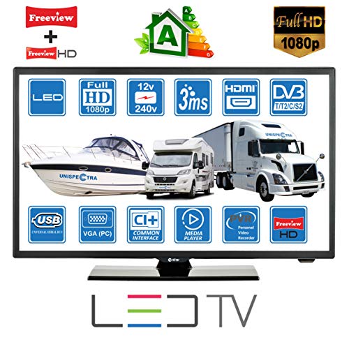 Autocaravanas Cravana Camper Barco 12v 22 Pulgadas 56 cm LED Full HD Digital TV DVB-T2/C/S2 TDT, Cable, Satélite TV. 12V 220V USB PVR & Reproductor Multimedia, VGA & HDMI Monitor de PC