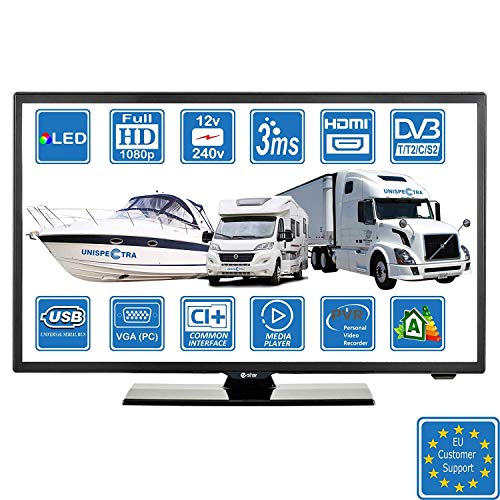 Autocaravanas Cravana Camper Barco 12v 22 Pulgadas 56 cm LED Full HD Digital TV DVB-T2/C/S2 TDT, Cable, Satélite TV. 12V 220V USB PVR & Reproductor Multimedia, VGA & HDMI Monitor de PC