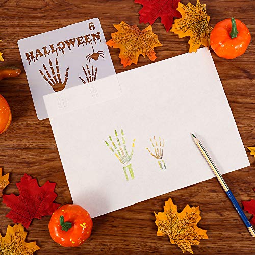 AUXSOUL 16 Piezas de Plantillas de Pintura Plantillas Decorativas de Bricolaje Plantillas de Dibujo Plástico para Decoración de Halloween Plantillas para Suministros de Decoración para Manualidades