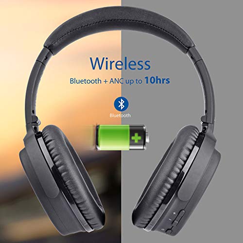 Avantree ANC032 Auriculares Bluetooth con Cancelacion de Rruido Activa, Casco Diadema Inalámbricos con Micrófono, opción Inalámbrica o por Cable, Cómodo y Plegable Hi-Fi Estéreo ANC para Viaje TV PC