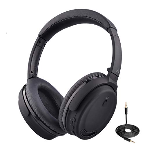 Avantree ANC032 Auriculares Bluetooth con Cancelacion de Rruido Activa, Casco Diadema Inalámbricos con Micrófono, opción Inalámbrica o por Cable, Cómodo y Plegable Hi-Fi Estéreo ANC para Viaje TV PC