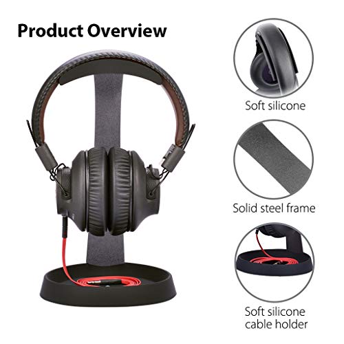 Avantree Soporte Auriculares HS102 - Universal Soporte Auriculares de Metal y Silicona con Bandeja para apoyar Cables,válido para Auriculares Sony, Bose, Shure, Jabra, JBL, AKG, para Juego y Pantalla