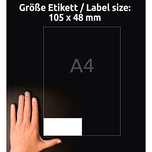 Avery Zweckform 3424-10 - Etiquetas adhesivas (120 etiquetas, 105 x 48 mm en DIN A4, papel mate, imprimibles, autoadhesivas con ultragrip, ideal para Home Office), 10 hojas, color blanco