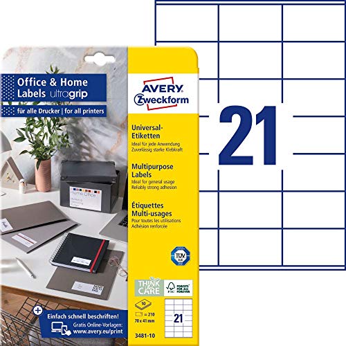 Avery Zweckform LR3483-10 - Etiquetas adhesivas (40 unidades, 105 x 148 mm, A4, papel reciclado 100% reciclado, etiquetas de envío imprimibles, DHL, 10 hojas), color blanco