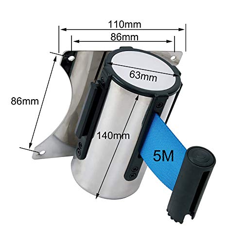 Aweisile 5M Cinturón Barrera Retráctil para Montaje en Pared Queue Barrier Seguridad Barrera Cinturón Queue Barrier Acero Inoxidable Cinturón de Seguro para Crowd Control Azul