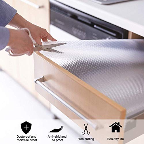 Awinker 4 Piezas Protectores Rollo Anti Deslizante para los Cajones de la Cocina Estera del Refrigerador Impermeable Reutilizable 45X150cm, Blanco