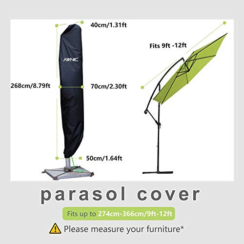 AWNIC Funda Sombrilla Jardin Impermeable Funda Parasol de Soporte Lateral Funda Sombrilla Playa 420D Oxford Impermeable Resistente al Desgarro Alemania TÜV Rheinland Certificado 265CM