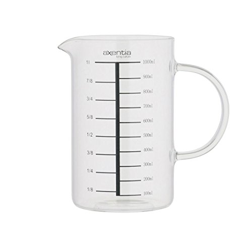 axentia 127298 Vaso Medidor de Cristal – Cristal – Jarra medidora 1 L Resistente al Calor, plástico, Transparente, 16 x 10 x 16,5 cm, 6 Unidades