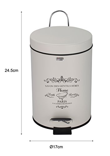 axentia Paris - Cubo de Basura metálico para baño, Capacidad de 3 l, Aprox. 17 x 24,5 cm, Color Blanco Antiguo