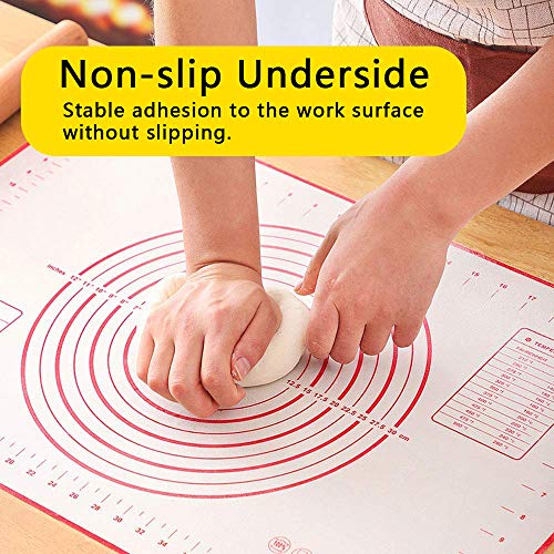 AYADA Baking Mat, Tapete Fondant Grande de Silicona, Alfombrilla Reposteria Antiadherente Rolling Hornear Estera, Reutilizable Antideslizante Sin BPA Tapete Reposteria - 60x40cm (Rojo)