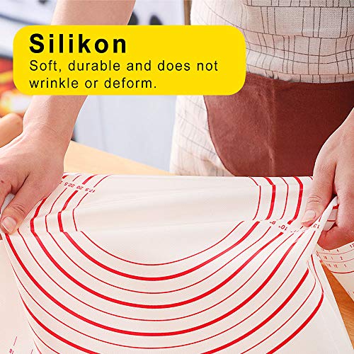 AYADA Baking Mat, Tapete Fondant Grande de Silicona, Alfombrilla Reposteria Antiadherente Rolling Hornear Estera, Reutilizable Antideslizante Sin BPA Tapete Reposteria - 60x40cm (Rojo)