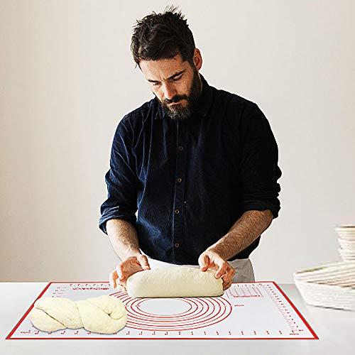 AYADA Baking Mat, Tapete Fondant Grande de Silicona, Alfombrilla Reposteria Antiadherente Rolling Hornear Estera, Reutilizable Antideslizante Sin BPA Tapete Reposteria - 60x40cm (Rojo)