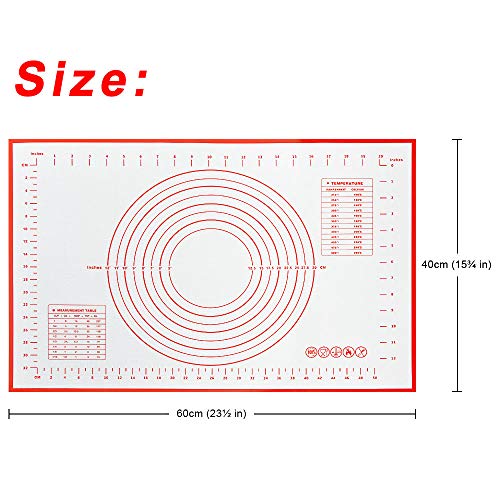 AYADA Baking Mat, Tapete Fondant Grande de Silicona, Alfombrilla Reposteria Antiadherente Rolling Hornear Estera, Reutilizable Antideslizante Sin BPA Tapete Reposteria - 60x40cm (Rojo)