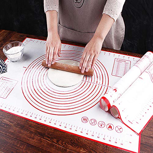 AYADA Baking Mat, Tapete Fondant Grande de Silicona, Alfombrilla Reposteria Antiadherente Rolling Hornear Estera, Reutilizable Antideslizante Sin BPA Tapete Reposteria - 60x40cm (Rojo)