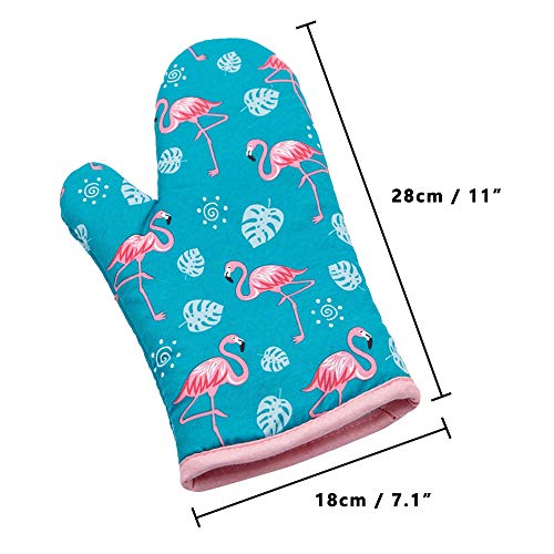 AYADA Manopla Horno para Cocina, Oven Gloves Guantes de Cocina Guantes Horno Dobles Resistente al Calor Guantes Cocina Profesional Manopla Doble Horno Guante de Cocina Flamenco 1 Par Verde