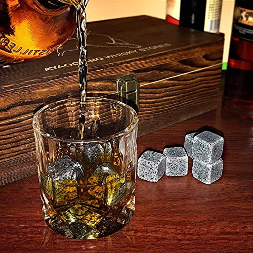 AYAOQIANG Juego de Vasos de Whisky - 16 Caja de Regalo de Piedra de Whisky - Clips de Rocas escocesas, Posavasos, Piedras de refrigeración y Gafas de Bar - Caja de Regalo de Madera