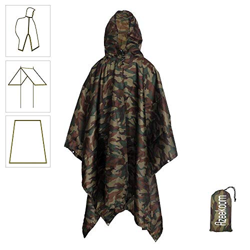 Azeekoom Poncho de Lluvia Impermeable,3 en 1 Multifuncional Chubasquero Transpirable Ultrafino/Toldo Manta/Estera de Camping para Aire Libre Picnic Trekking Camping Senderismo(Camuflaje)