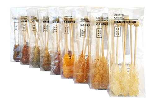 Azúcar Candy en Sticks: Cristal (2), Cardamomo, Canela, Comino, Menta, Azafrán, Limón, Hibisco y Gengibre. 60 Sticks