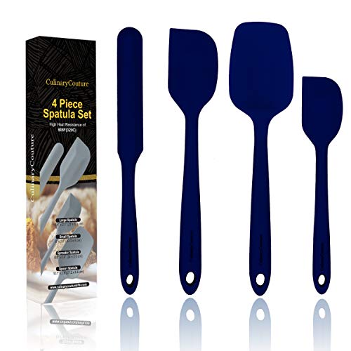 Azul Juego de espátula de silicona - Utensilios de cocina antiadherentes y altamente resistentes al calor - 320C - Base de acero - Esparcidor, raspador, espátula de espátula - Caja de regalo