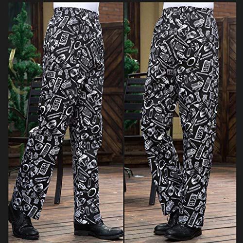 B Blesiya Pantalones de Chef Uniforme de Trabajo de Cocina Tejido Transpirable Suave Cintura Elástica con Cordón Ropas para Cocineros - Cuchillería, XL