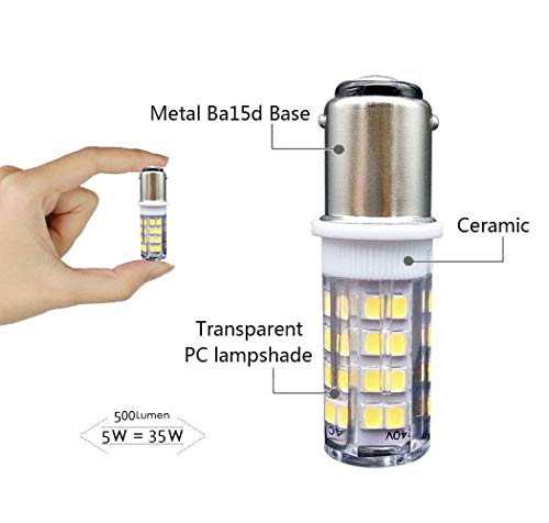 Ba15d LED Lámpara 5W AC 220V, SBC Bayoneta Bombilla Doble Contacto, Blanco Fresco 6000K 500 lúmenes – Reemplazo de 35W Halógena, para Máquina coser Lámpara Lighting (2-Packs)