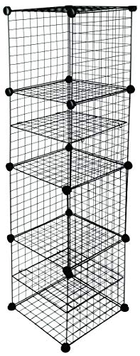 BAAB Organizador de almacenamiento entrelazado cubos de alambre de metal con 2 separadores de estantes móviles para libros, zapatos, juguetes, ropa, herramientas, unidad combinada, negro, 4 cubes