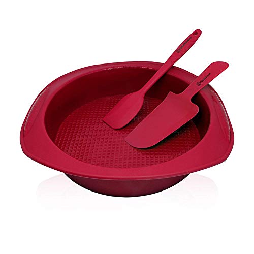 Backhaus Molde Redondo para Tartas, Juego de Repostería de Silicona Platino Antiadherente con Espátula y Cuchillo de Pastel, Libres de BPA | Rojo