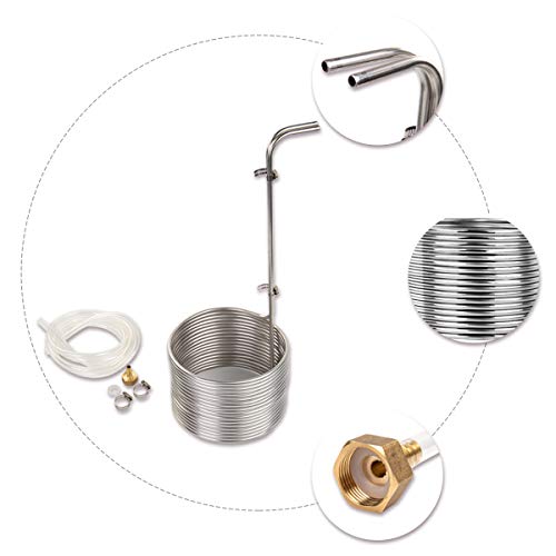 BACOENG Enfriador para mosto de cerveza, Refrigerador de inmersión Acero inox 304, con 2 Mangueras de 150 cm