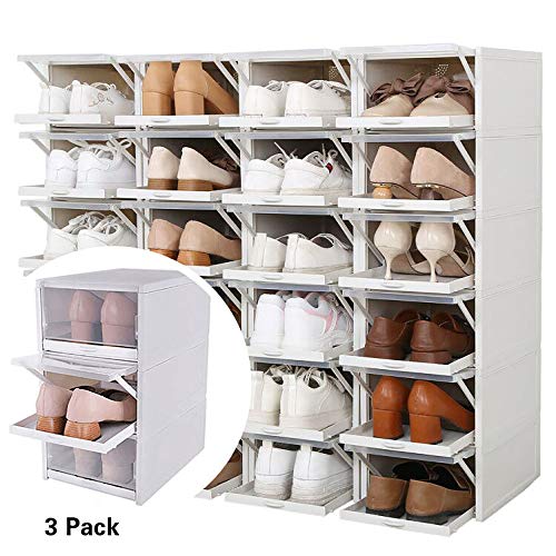 Baffect Organizador de Cajas de Almacenamiento de Zapatos apilables, 3 Paquetes de Cajas de Zapatos de plástico Transparente Cajas de Zapatos extraíbles Almacenamiento Frontal (Gris)