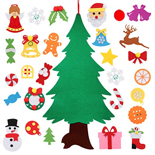 Bageek árbol de Navidad de Fieltro DIY,3D Árbol de Navidad Artificial de Fieltro DIY Fieltro Árbol de Navidad para Niños DIY árbol de Navidad de Fieltro 28pc Decoración