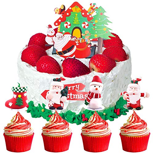 BAIBEI 8Pcs Navidad Cupcake Toppers, Torta Toppers para Fiesta de Navideños Cumpleaños Decoraciones, Para Decoración de Fiesta en El Hogar y Fiesta de Navidad