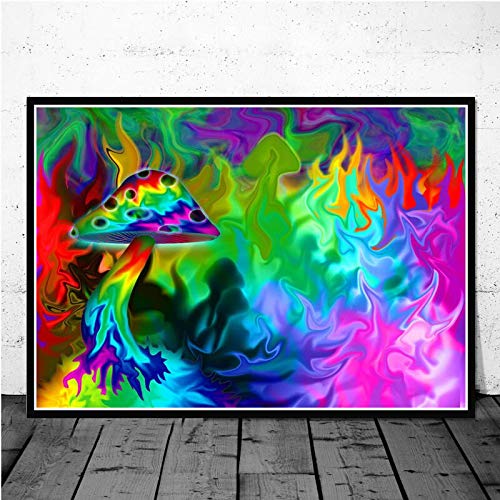 BailongXiao Visual Mushroom Mind Education Poster Psychedelic Magic Black Light Wall Art Canvas Decoración del hogar,Pintura sin Marco,80X120cm