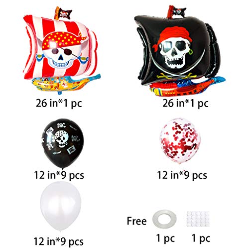 Baipin Globos de Fiesta Pirata, 12 Pulgadas Globos Rojos y Negros de Látex Globo de Película de Aluminio para Suministros de Fiesta Pirata decoración de la Fiesta de cumpleaños Infantil