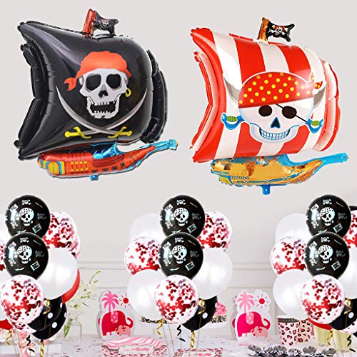 Baipin Globos de Fiesta Pirata, 12 Pulgadas Globos Rojos y Negros de Látex Globo de Película de Aluminio para Suministros de Fiesta Pirata decoración de la Fiesta de cumpleaños Infantil