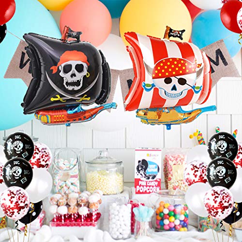 Baipin Globos de Fiesta Pirata, 12 Pulgadas Globos Rojos y Negros de Látex Globo de Película de Aluminio para Suministros de Fiesta Pirata decoración de la Fiesta de cumpleaños Infantil