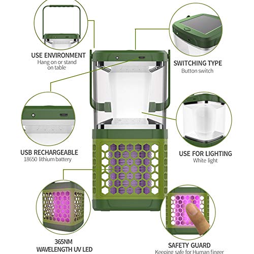 Bakaji - Farol mosquitera eléctrica UV LED con lámpara de carga solar y USB, linterna de emergencia LED, electroinsecticida con gancho para camping, casa, anti mosquitos