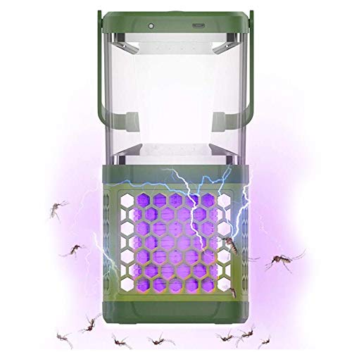 Bakaji - Farol mosquitera eléctrica UV LED con lámpara de carga solar y USB, linterna de emergencia LED, electroinsecticida con gancho para camping, casa, anti mosquitos