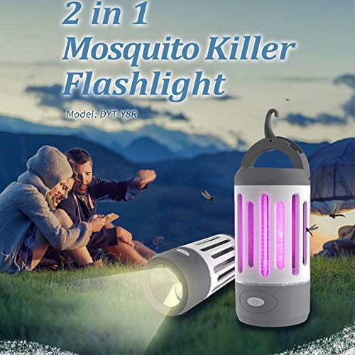 Bakaji - Mosquitera eléctrica UV LED con función de linterna de emergencia LED, electroinsecticida con gancho para camping, casa, anti mosquitos, alimentación de batería de litio USB