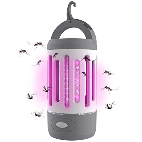 Bakaji - Mosquitera eléctrica UV LED con función de linterna de emergencia LED, electroinsecticida con gancho para camping, casa, anti mosquitos, alimentación de batería de litio USB