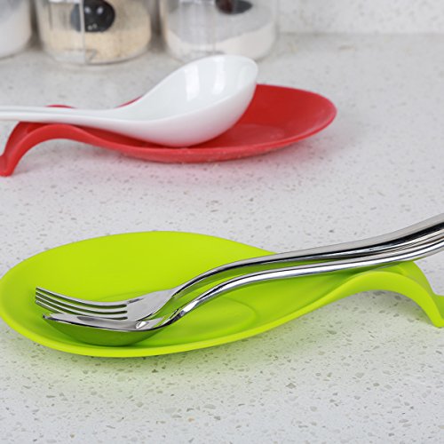 Baker Boutique cocina silicona cuchara resto Set de 5 utensilios de silicona resistente al calor espátula herramienta de cocina soporte, verde, azul, naranja, amarillo, rojo