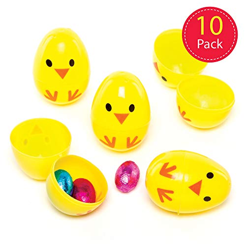 Baker Ross AG314 Huevos de Plástico con Diseños de Pollitos, Perfectos Como Relleno de Piñata Premios y Regalos de Fiestas Infantiles (Pack de 1)